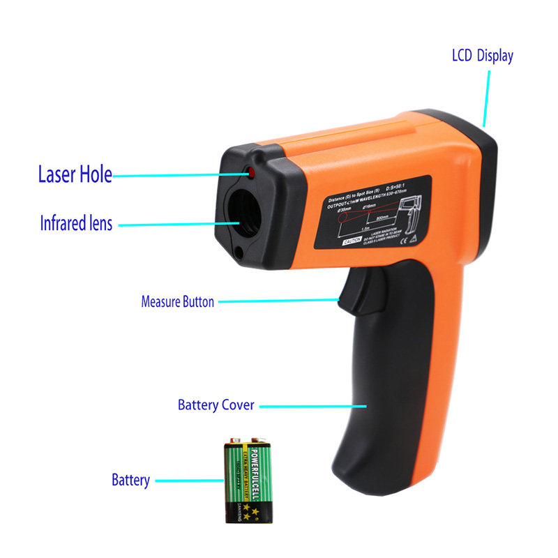 Termometro a infrarossi per termometro digitale Strumento palmare con display a laser Accurate Display batteria