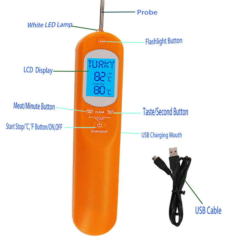 2019 Nuovo design Alcune parti del termometro digitale per misurare tutti i tipi di termometro a base di carne con orologio e timer